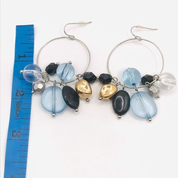 Black and Blue Beaded Cluster Dangle Earrings - Picture 6 of 6